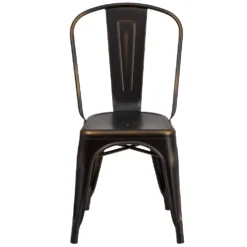 Emma And Oliver Commercial Grade Distressed Black Metal Indoor-Outdoor Stackable Chair -Home furnishings 5978351 ALT3