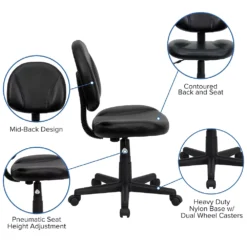 Emma And Oliver Mid-Back Black LeatherSoft Ergonomic Task Office Chair - Back Depth Adjustment -Home furnishings 5978358 ALT2