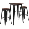 Emma And Oliver 23.5" Square Silver Metal/Wood Bar Table Set - 2 Backless Stools -Home furnishings 5978361 Black