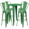 Emma And Oliver Commercial 30" Round Green Metal Indoor-Outdoor Bar Table Set-4 Cafe Stools