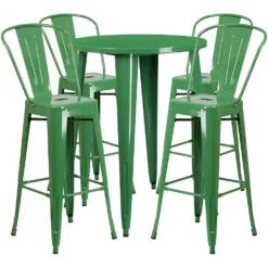 Emma And Oliver Commercial 30" Round Green Metal Indoor-Outdoor Bar Table Set-4 Cafe Stools
