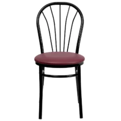 Emma And Oliver Fan Back Metal Chair - Burgundy Vinyl Seat -Home furnishings 5978381 ALT2