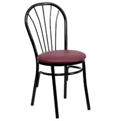 Emma And Oliver Fan Back Metal Chair - Burgundy Vinyl Seat