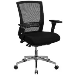 Emma And Oliver 24/7 300lb. Mid-Back Black LeatherSoft Ergonomic Office Chair-Seat Slider/Lumbar