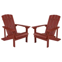 Emma And Oliver Set Of 2 Outdoor Sea Foam All-Weather Poly Resin Wood Adirondack Chairs
