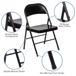 Emma And Oliver 2 Pack Double Braced Beige Metal Folding Chair -Home furnishings 5978390 ALT2