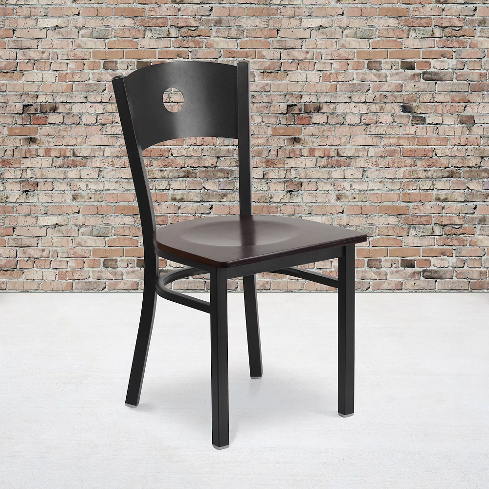 Emma And Oliver Black Circle Back Metal Restaurant Chair - Natural Wood Seat 4 Emma And Oliver Black Circle Back Metal Restaurant Chair - Natural Wood Seat - Image 2