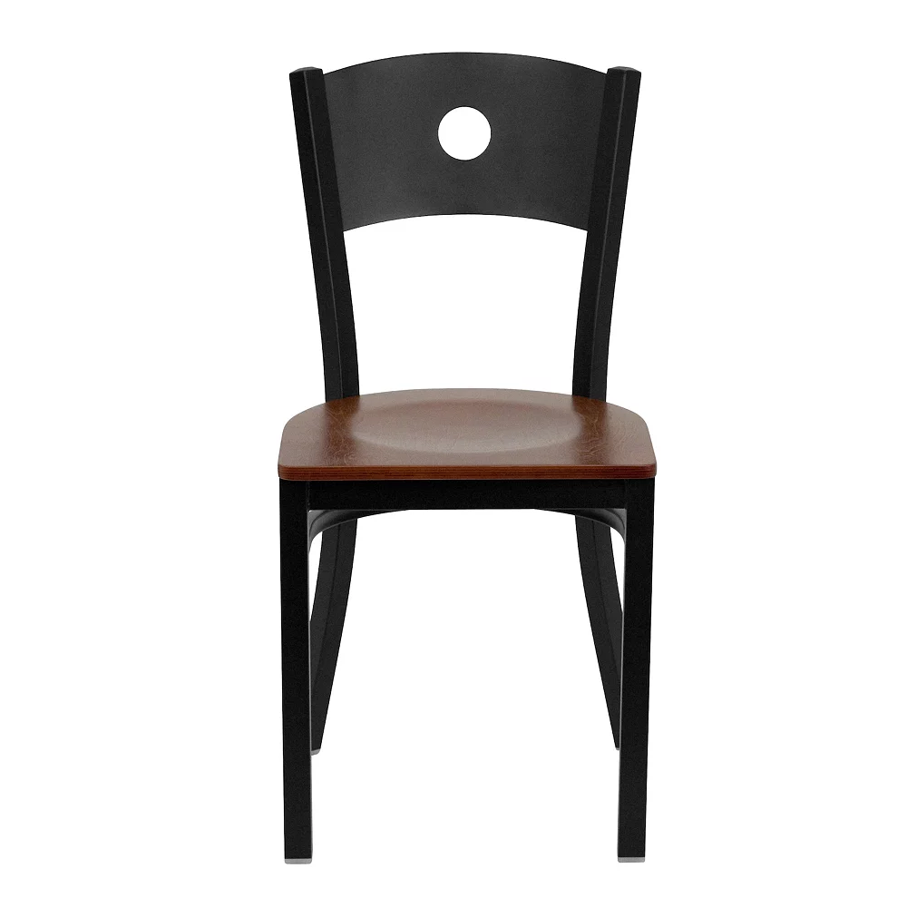 Emma And Oliver Black Circle Back Metal Restaurant Chair - Natural Wood Seat 5 Emma And Oliver Black Circle Back Metal Restaurant Chair - Natural Wood Seat - Image 3