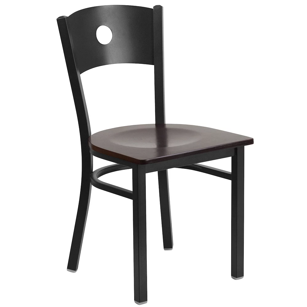 Emma And Oliver Black Circle Back Metal Restaurant Chair - Natural Wood Seat 3 Emma And Oliver Black Circle Back Metal Restaurant Chair - Natural Wood Seat