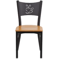 Emma And Oliver Black Coffee Back Metal Restaurant Chair - Natural Wood Seat -Home furnishings 5978400 ALT2