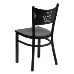 Emma And Oliver Black Coffee Back Metal Restaurant Chair - Natural Wood Seat -Home furnishings 5978400 ALT3