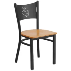 Emma And Oliver Black Coffee Back Metal Restaurant Chair - Natural Wood Seat