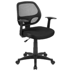 Emma And Oliver Mid-Back Black Mesh Swivel Task Office Chair With T-Arms