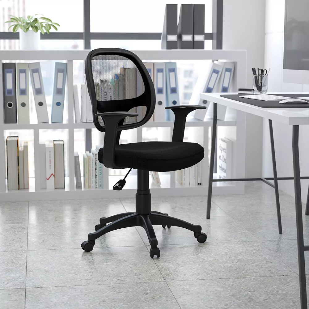 Emma And Oliver Mid-Back Black Mesh Swivel Task Office Chair With T-Arms 4 Emma And Oliver Mid-Back Black Mesh Swivel Task Office Chair With T-Arms - Image 2