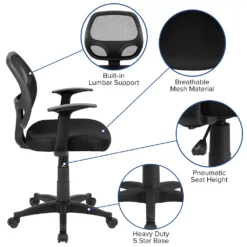 Emma And Oliver Mid-Back Black Mesh Swivel Task Office Chair With T-Arms 8 Emma And Oliver Mid-Back Black Mesh Swivel Task Office Chair With T-Arms -Home furnishings 5978416 ALT2