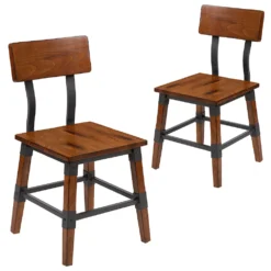 Emma And Oliver 2 Pack Commercial Grade Rustic Antique Walnut Industrial Style Wood Dining Chair
