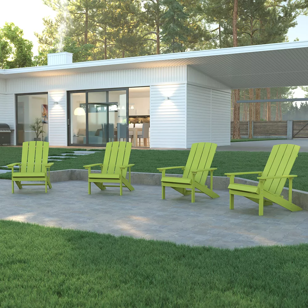 Emma And Oliver Set Of 4 Outdoor Teak All-Weather Poly Resin Wood Adirondack Chairs 4 Emma And Oliver Set Of 4 Outdoor Teak All-Weather Poly Resin Wood Adirondack Chairs - Image 2