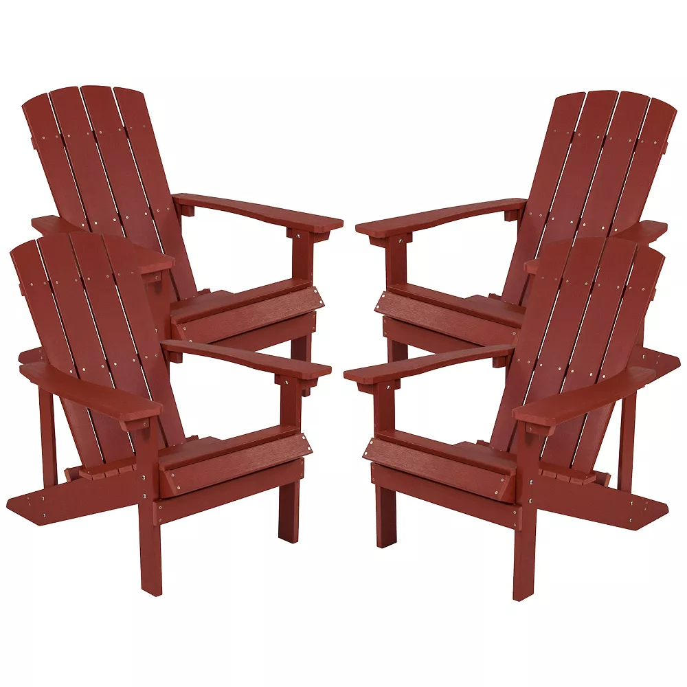 Emma And Oliver Set Of 4 Outdoor Teak All-Weather Poly Resin Wood Adirondack Chairs 3 Emma And Oliver Set Of 4 Outdoor Teak All-Weather Poly Resin Wood Adirondack Chairs