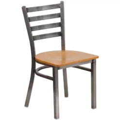 Emma And Oliver Clear Coated Ladder Back Metal Restaurant Chair - Cherry Wood Seat