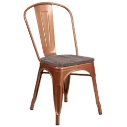 Emma And Oliver Copper Metal Stackable Chair With Wood Seat
