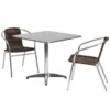 Emma And Oliver 31.5" Square Aluminum Table Set-2 Black Rattan Chairs -Home furnishings 5978441 Dark Brown