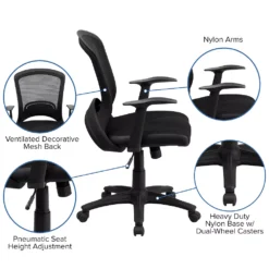 Emma And Oliver Mid-Back Designer Black Mesh Swivel Task Office Chair With Arms -Home furnishings 5978443 ALT2