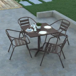 Emma And Oliver 27.5" Square Aluminum Table Set With 4 Slat Back Chairs -Home furnishings 5978449 ALT2