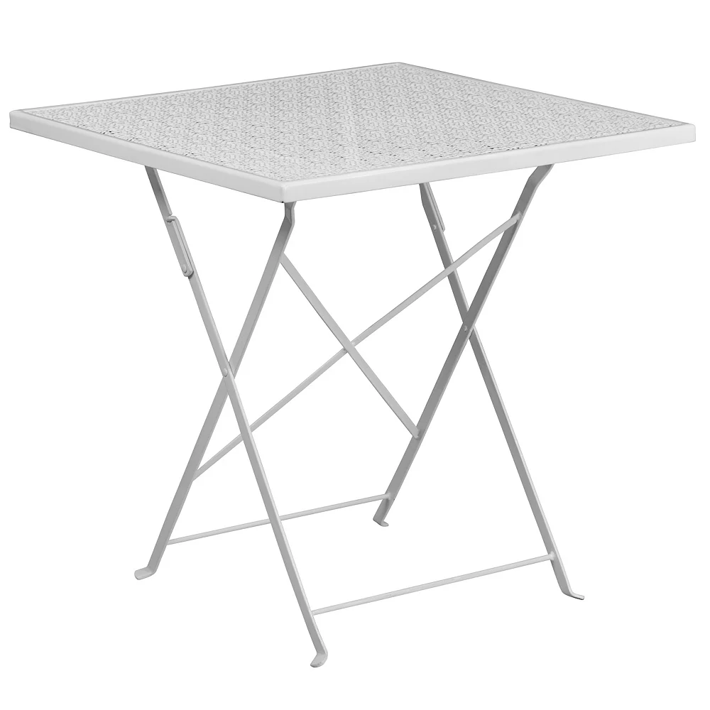 Emma And Oliver Commercial 28" Square Light Gray Folding Patio Table Set-4 Round Back Chairs 6 Emma And Oliver Commercial 28" Square Light Gray Folding Patio Table Set-4 Round Back Chairs - Image 4