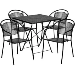 Emma And Oliver Commercial 28" Square Light Gray Folding Patio Table Set-4 Round Back Chairs