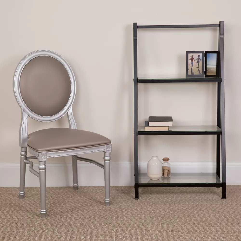 Emma And Oliver King Louis Dining/Desk Chair With Taupe Vinyl Back And Seat & Silver Frame 4 Emma And Oliver King Louis Dining/Desk Chair With Taupe Vinyl Back And Seat & Silver Frame - Image 2