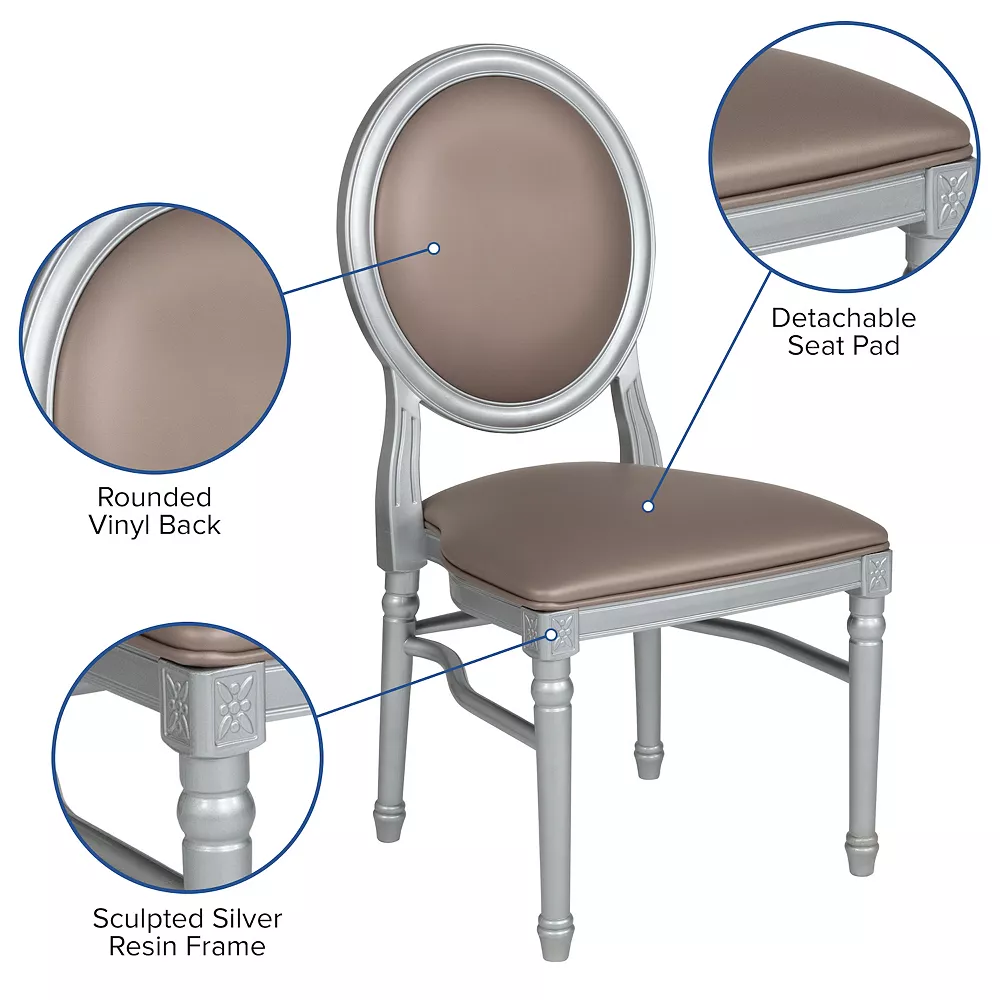 Emma And Oliver King Louis Dining/Desk Chair With Taupe Vinyl Back And Seat & Silver Frame 5 Emma And Oliver King Louis Dining/Desk Chair With Taupe Vinyl Back And Seat & Silver Frame - Image 3