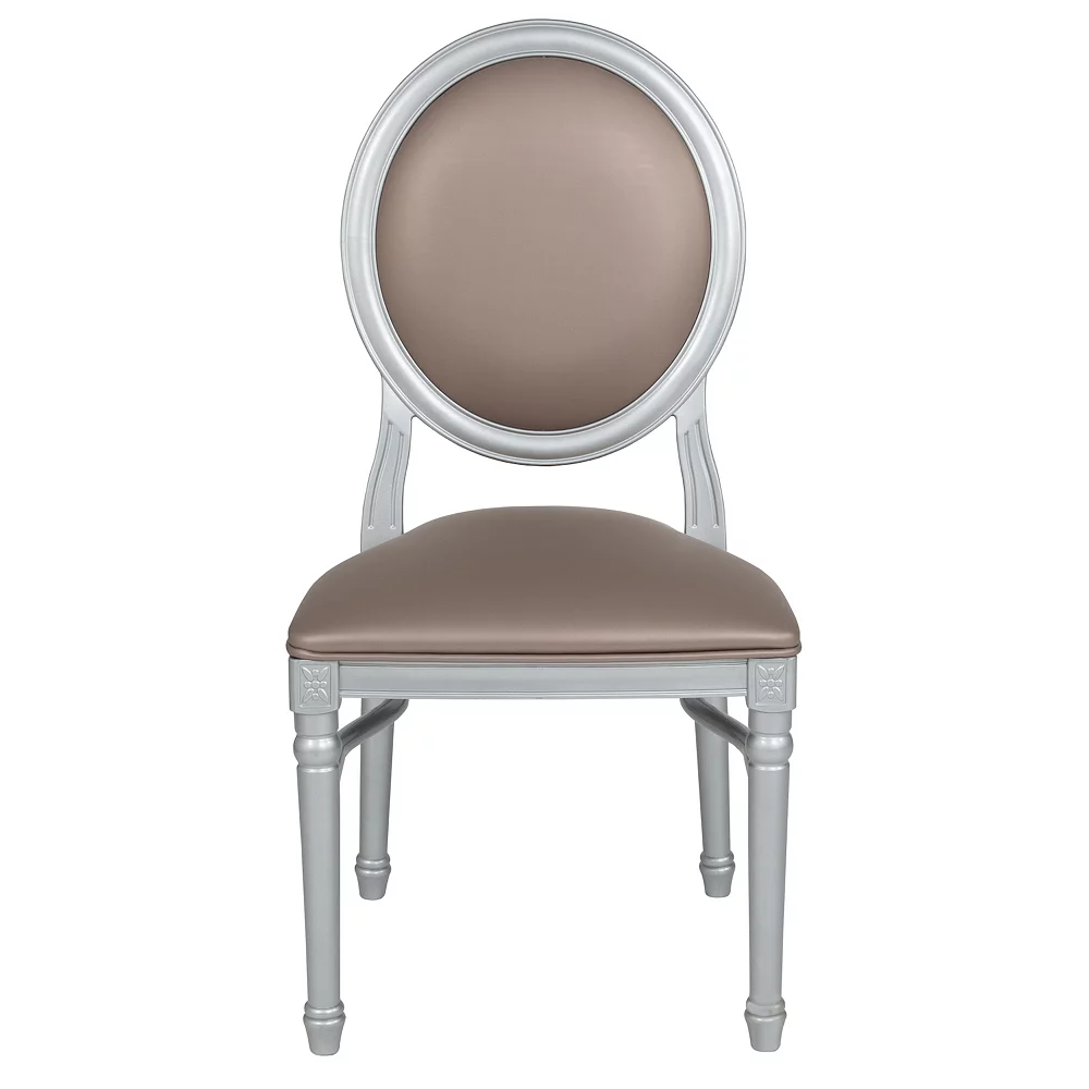 Emma And Oliver King Louis Dining/Desk Chair With Taupe Vinyl Back And Seat & Silver Frame 6 Emma And Oliver King Louis Dining/Desk Chair With Taupe Vinyl Back And Seat & Silver Frame - Image 4