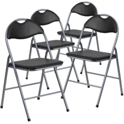 Emma And Oliver 4 Pack Black Vinyl Padded Metal Folding Chair Home Office