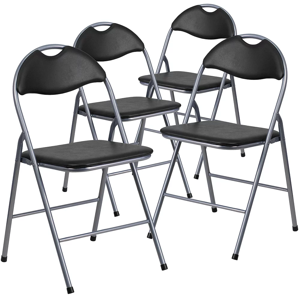 Emma And Oliver 4 Pack Black Vinyl Padded Metal Folding Chair Home Office 2 Emma And Oliver 4 Pack Black Vinyl Padded Metal Folding Chair Home Office