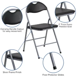 Emma And Oliver 4 Pack Black Vinyl Padded Metal Folding Chair Home Office 7 Emma And Oliver 4 Pack Black Vinyl Padded Metal Folding Chair Home Office -Home furnishings 5978457 ALT2