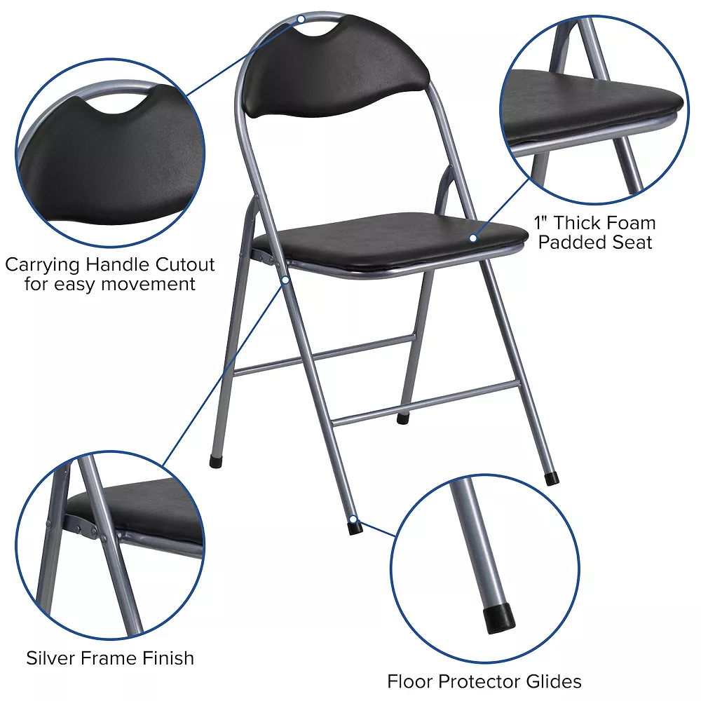 Emma And Oliver 4 Pack Black Vinyl Padded Metal Folding Chair Home Office 4 Emma And Oliver 4 Pack Black Vinyl Padded Metal Folding Chair Home Office - Image 3