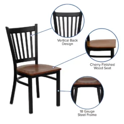 Emma And Oliver Black Vertical Back Metal Restaurant Chair - Burgundy Vinyl Seat -Home furnishings 5978464 ALT2