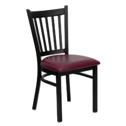 Emma And Oliver Black Vertical Back Metal Restaurant Chair - Burgundy Vinyl Seat