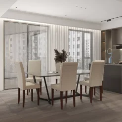 Emma And Oliver Six Mid-Century Beige Faux Leather Parsons Chairs And Mahogany Finished Hardwood Frame For Kitchen, Dining Room & More -Home furnishings 5978465 ALT