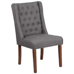 Emma And Oliver Gray Fabric Tufted Parsons Chair With Side Panel Detail