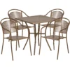 Emma And Oliver Commercial Grade 28" Square Gold Patio Table Set-4 Round Back Chairs