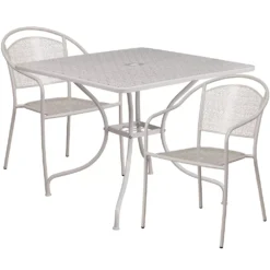 Emma And Oliver Commercial Grade 35.5" Square White Patio Table Set-2 Round Back Chairs