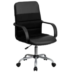 Emma And Oliver Mid-Back Black LeatherSoft And Mesh Swivel Task Office Chair With Arms