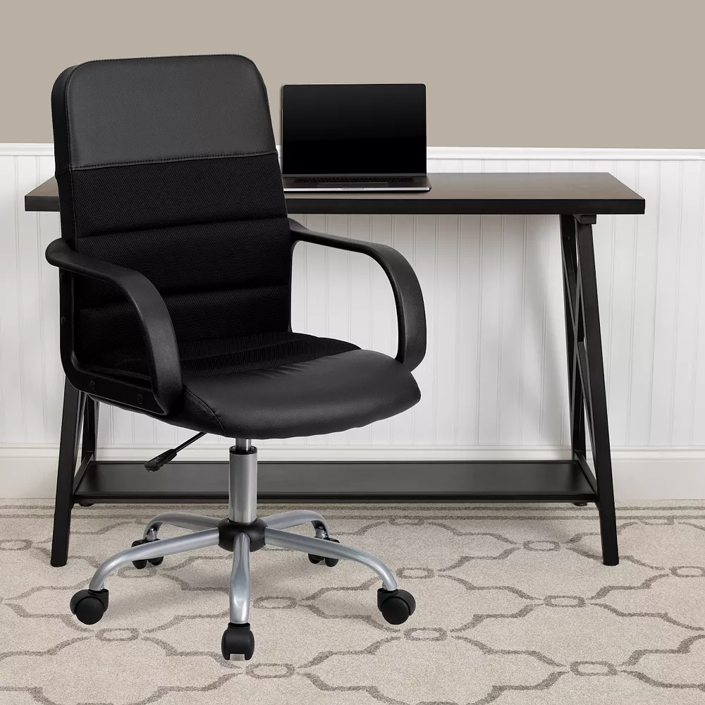Emma And Oliver Mid-Back Black LeatherSoft And Mesh Swivel Task Office Chair With Arms 4 Emma And Oliver Mid-Back Black LeatherSoft And Mesh Swivel Task Office Chair With Arms - Image 2