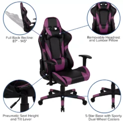 Emma And Oliver Z200 Fully Reclining Racing Gaming Ergonomic Chair, Blue LeatherSoft 8 Emma And Oliver Z200 Fully Reclining Racing Gaming Ergonomic Chair, Blue LeatherSoft -Home furnishings 5978497 ALT2