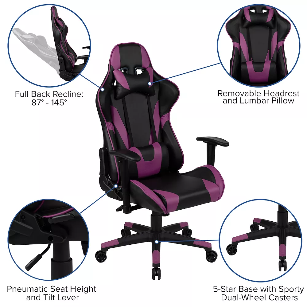 Emma And Oliver Z200 Fully Reclining Racing Gaming Ergonomic Chair, Blue LeatherSoft 5 Emma And Oliver Z200 Fully Reclining Racing Gaming Ergonomic Chair, Blue LeatherSoft - Image 3