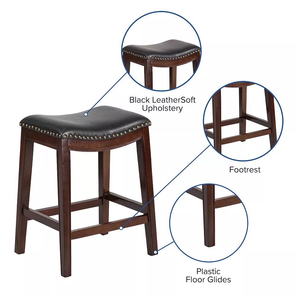 Emma And Oliver 26"H Backless Cappuccino Wood Counter Stool With Saddle Seat 5 Emma And Oliver 26"H Backless Cappuccino Wood Counter Stool With Saddle Seat - Image 3