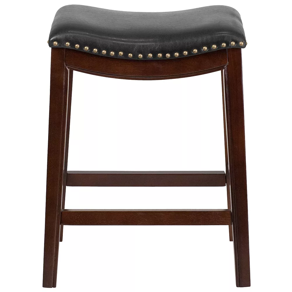 Emma And Oliver 26"H Backless Cappuccino Wood Counter Stool With Saddle Seat 6 Emma And Oliver 26"H Backless Cappuccino Wood Counter Stool With Saddle Seat - Image 4