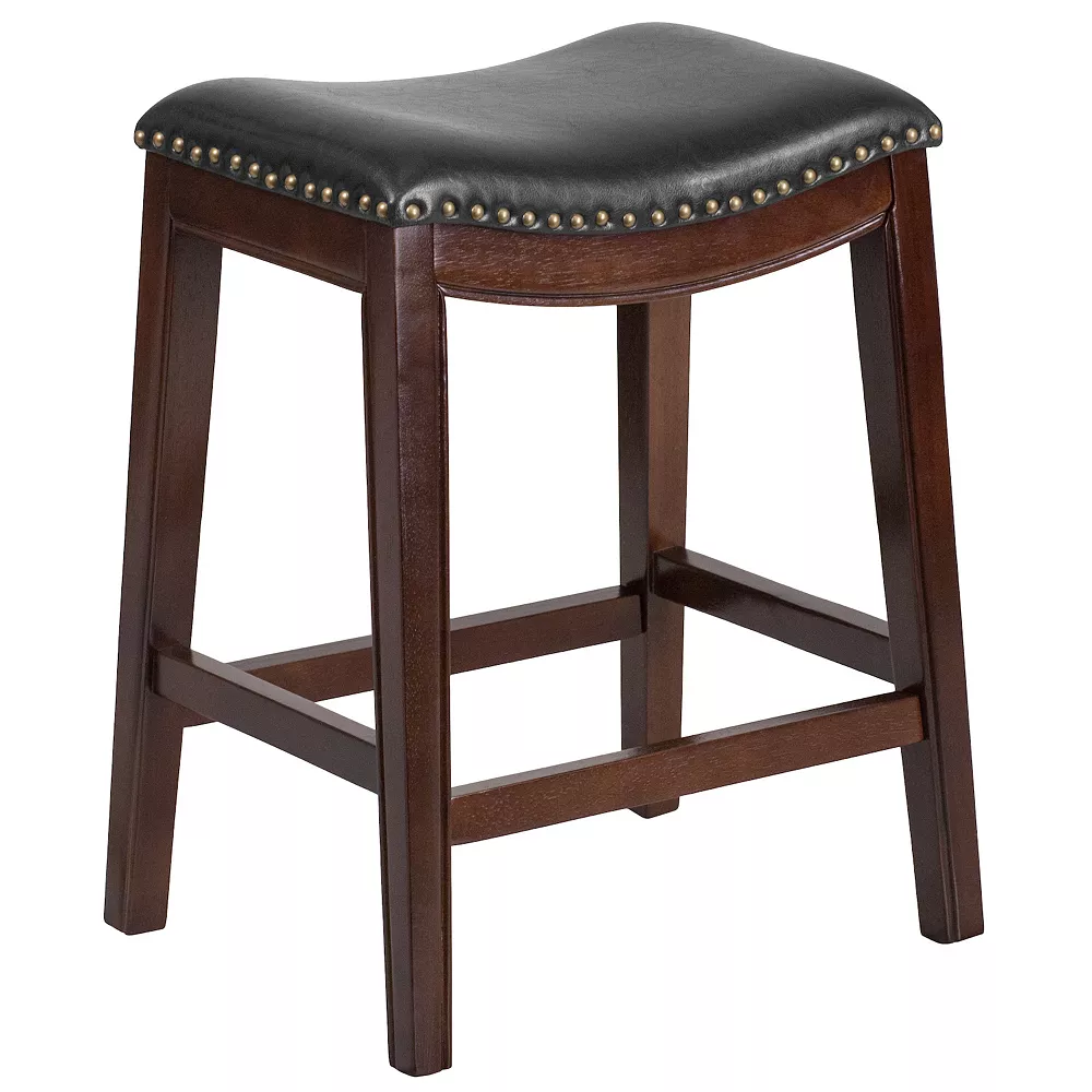 Emma And Oliver 26"H Backless Cappuccino Wood Counter Stool With Saddle Seat 3 Emma And Oliver 26"H Backless Cappuccino Wood Counter Stool With Saddle Seat