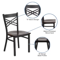 Emma And Oliver Black "X" Back Metal Restaurant Chair - Natural Wood Seat 8 Emma And Oliver Black "X" Back Metal Restaurant Chair - Natural Wood Seat -Home furnishings 5978508 ALT2